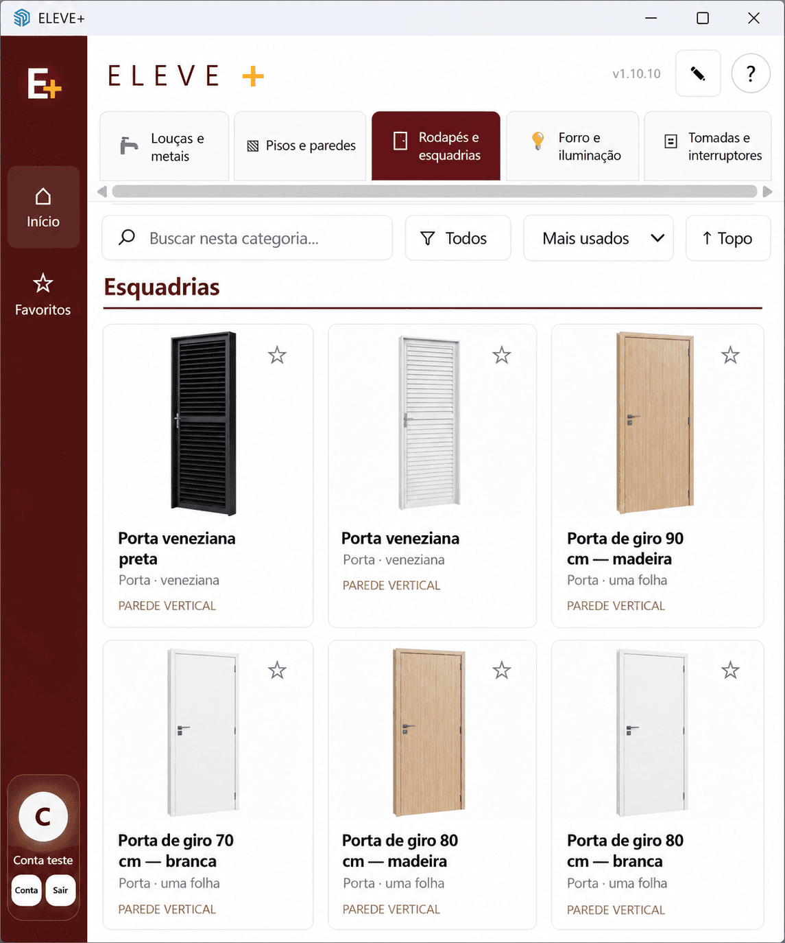 Catálogo de esquadrias do ELEVE+ com portas de giro e venezianas